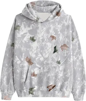 Camo Hoodies for Women Maple Leaf Print Oversized Hooded Sweatshirt Lightweight Pullover Sweatshirts with Pocket