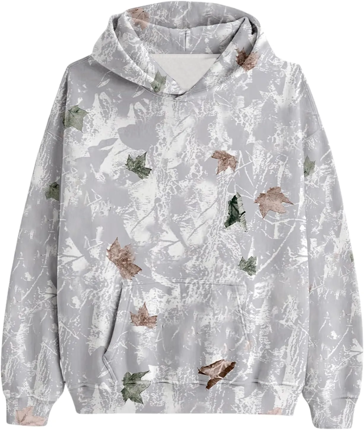 Camo Hoodies for Women Maple Leaf Print Oversized Hooded Sweatshirt Lightweight Pullover Sweatshirts with Pocket