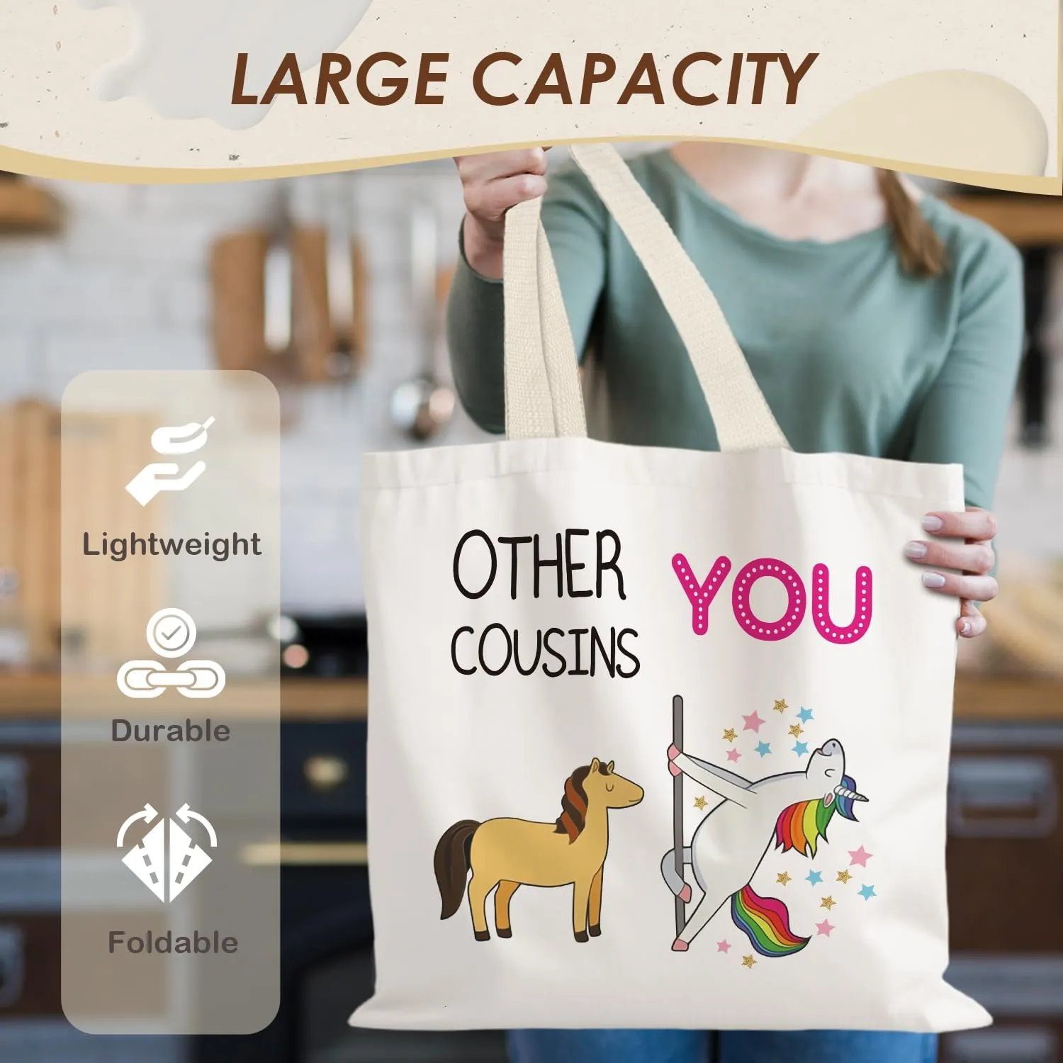 Canvas Tote Bags for Women, Cousin Gifts Shopping Bags