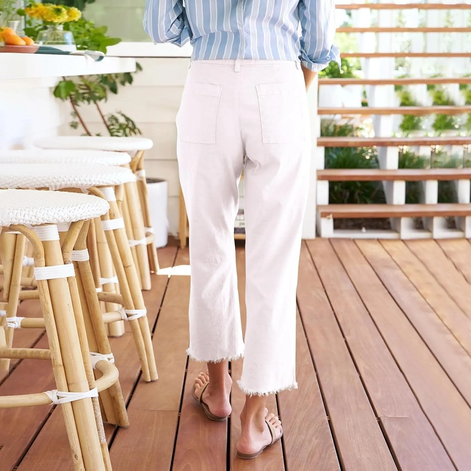 Capri Pants for Women Wide Leg Cropped Pants Casual Summer Relaxed Fit Knit Waist Cropped Pant Hiking Capris