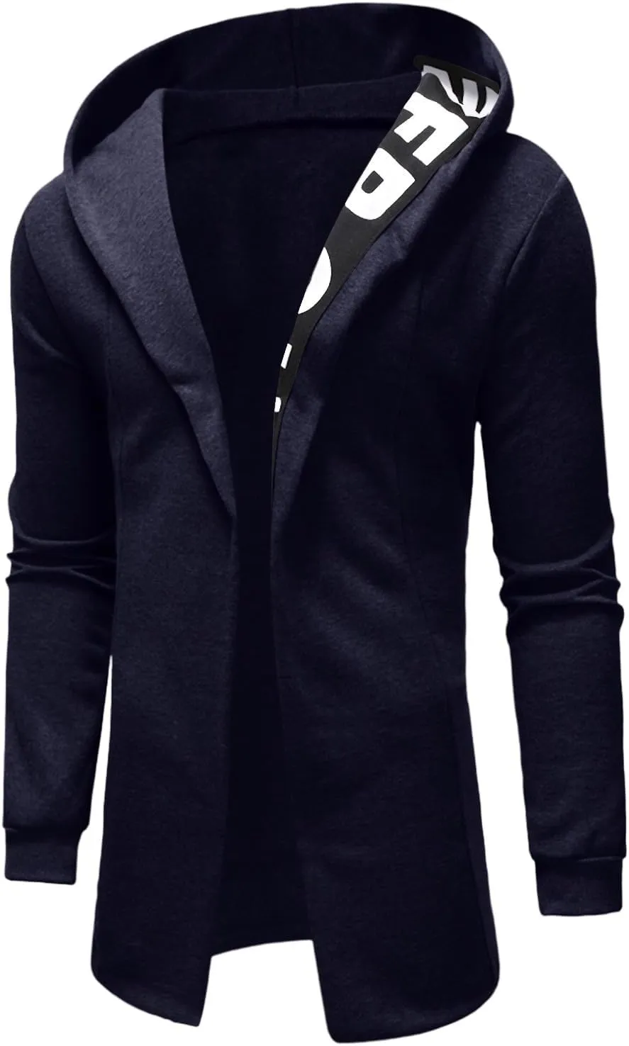 Cardigan Jacket for Men Trendy Letter Print Mid-Length Trench Coat Casual Hooded Long Sleeve Comfy Warm Coat Outfits
