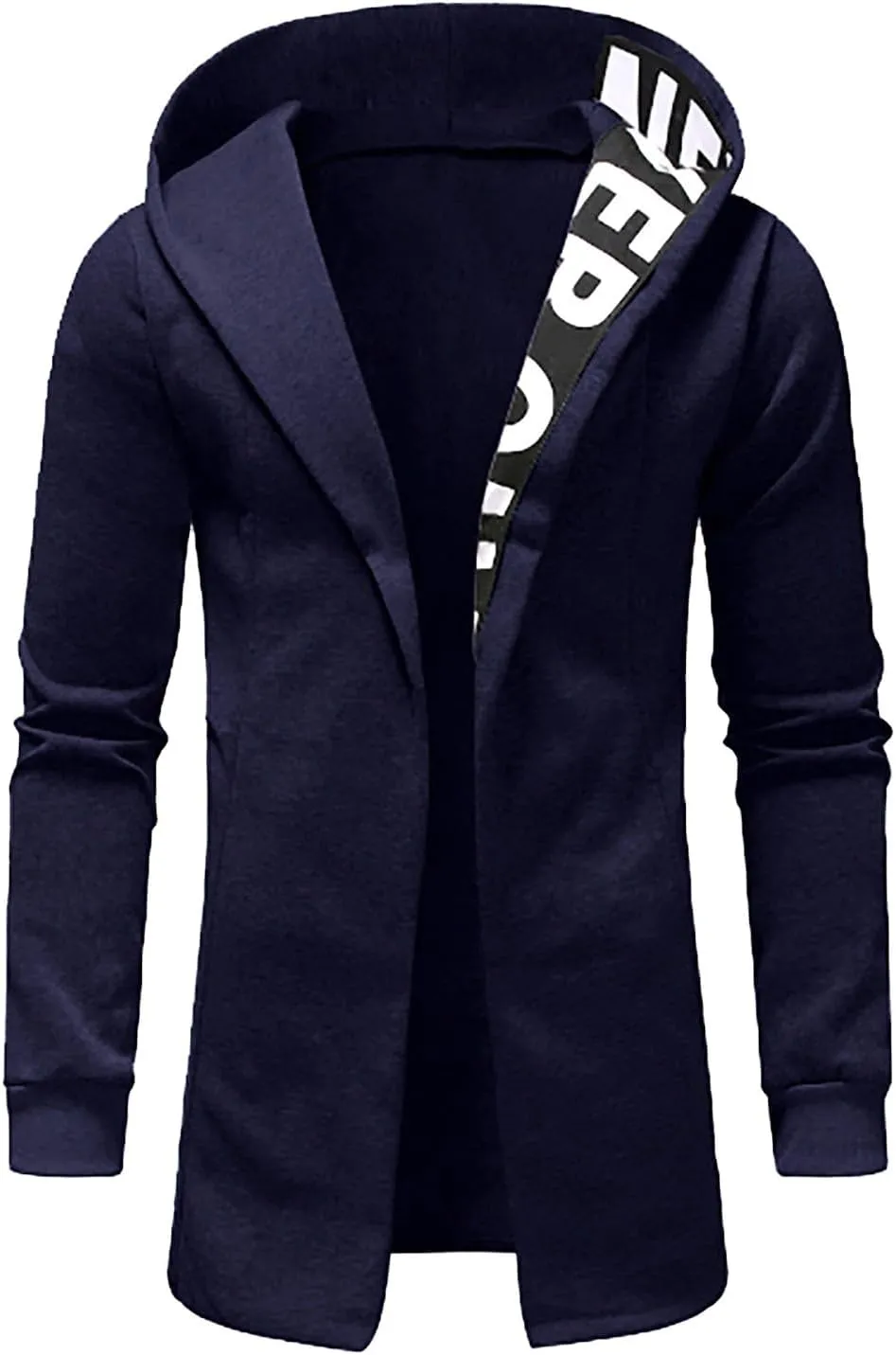 Cardigan Jacket for Men Trendy Letter Print Mid-Length Trench Coat Casual Hooded Long Sleeve Comfy Warm Coat Outfits