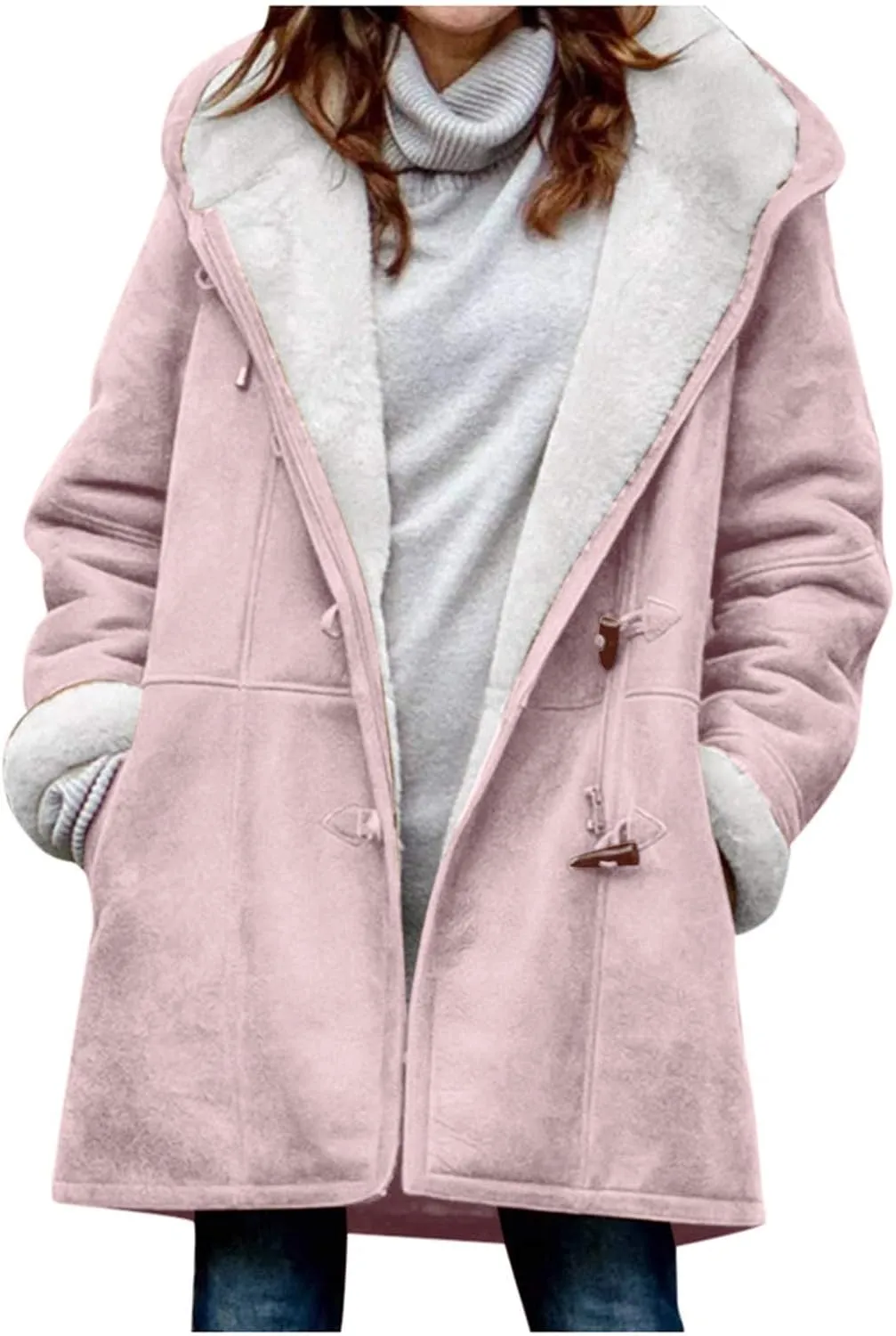 Cardigans for Women Plus Size Loose Fit Fashion Solid Color Jacket Sherpa Lined Fuzzy Fleece Hooded Trench Soft Coats