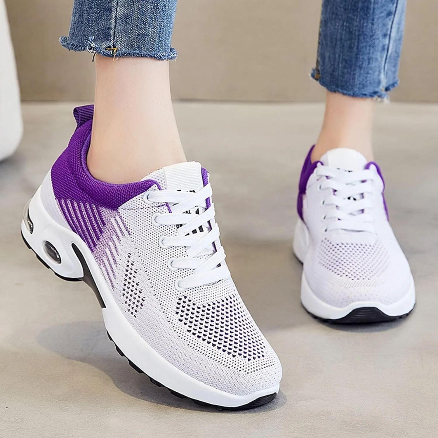 Casual Sneakers for Women Lightweight Breathable Non Slip Walking Shoes Air Cushion Running Tennis Walking Shoes Mesh Breathable Fashion Sneakers Work Tennis Sport Athletic Trainers