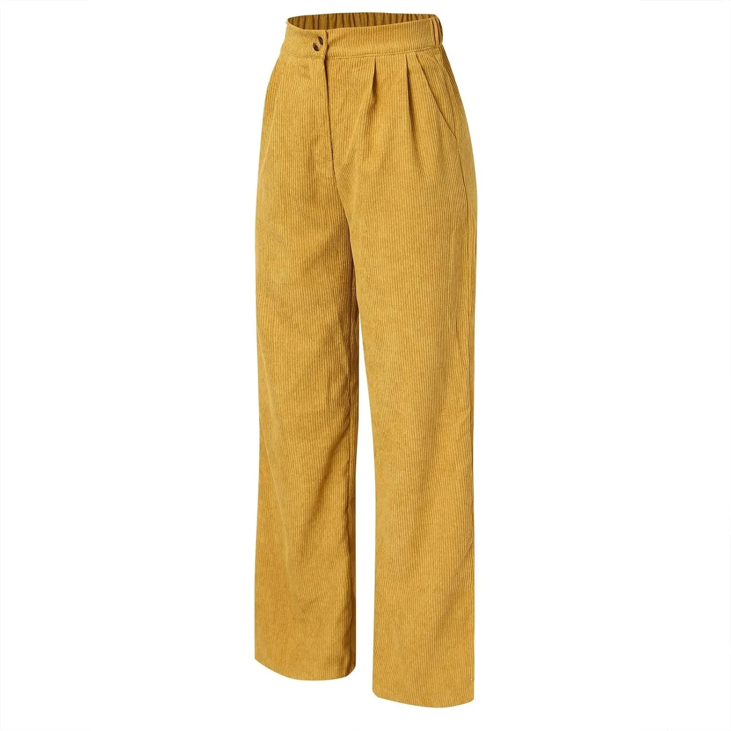 Casual Straight Pants for Women Solid Color Wide Leg Baggy Pant Loose Fit High Rise Elastic Waist Trouser with Pocket
