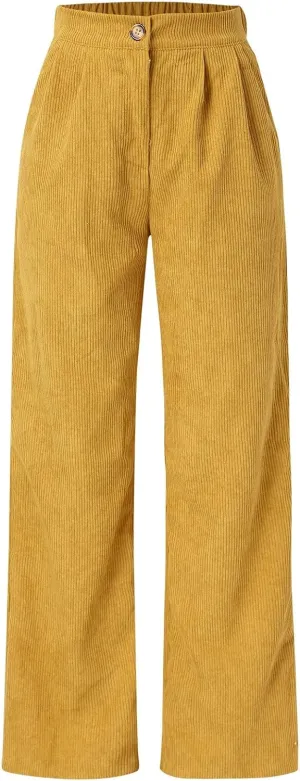 Casual Straight Pants for Women Solid Color Wide Leg Baggy Pant Loose Fit High Rise Elastic Waist Trouser with Pocket
