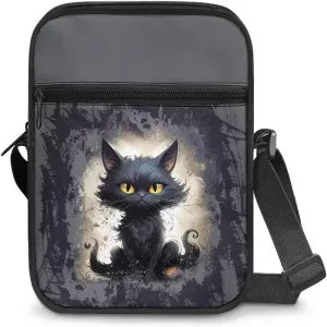 Cat Print Small Shoulder Bags Kawaii Cross Body Bag for Women Ladies with Zipper Pockets