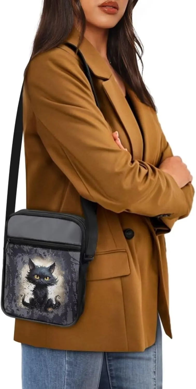 Cat Print Small Shoulder Bags Kawaii Cross Body Bag for Women Ladies with Zipper Pockets