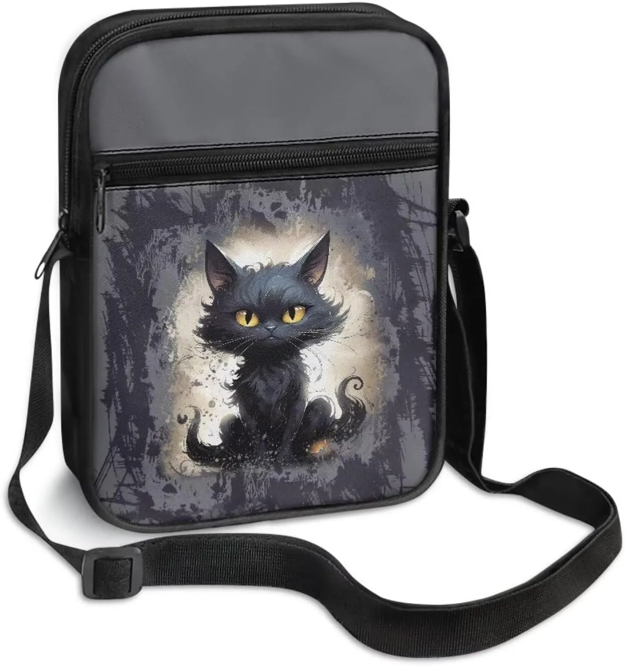 Cat Print Small Shoulder Bags Kawaii Cross Body Bag for Women Ladies with Zipper Pockets