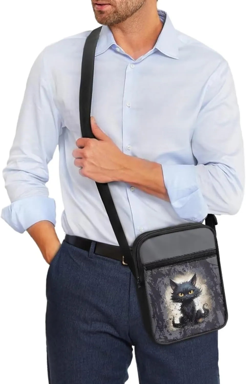 Cat Print Small Shoulder Bags Kawaii Cross Body Bag for Women Ladies with Zipper Pockets