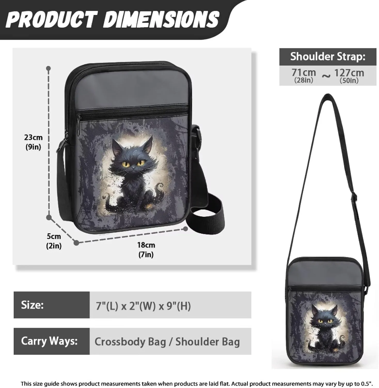 Cat Print Small Shoulder Bags Kawaii Cross Body Bag for Women Ladies with Zipper Pockets