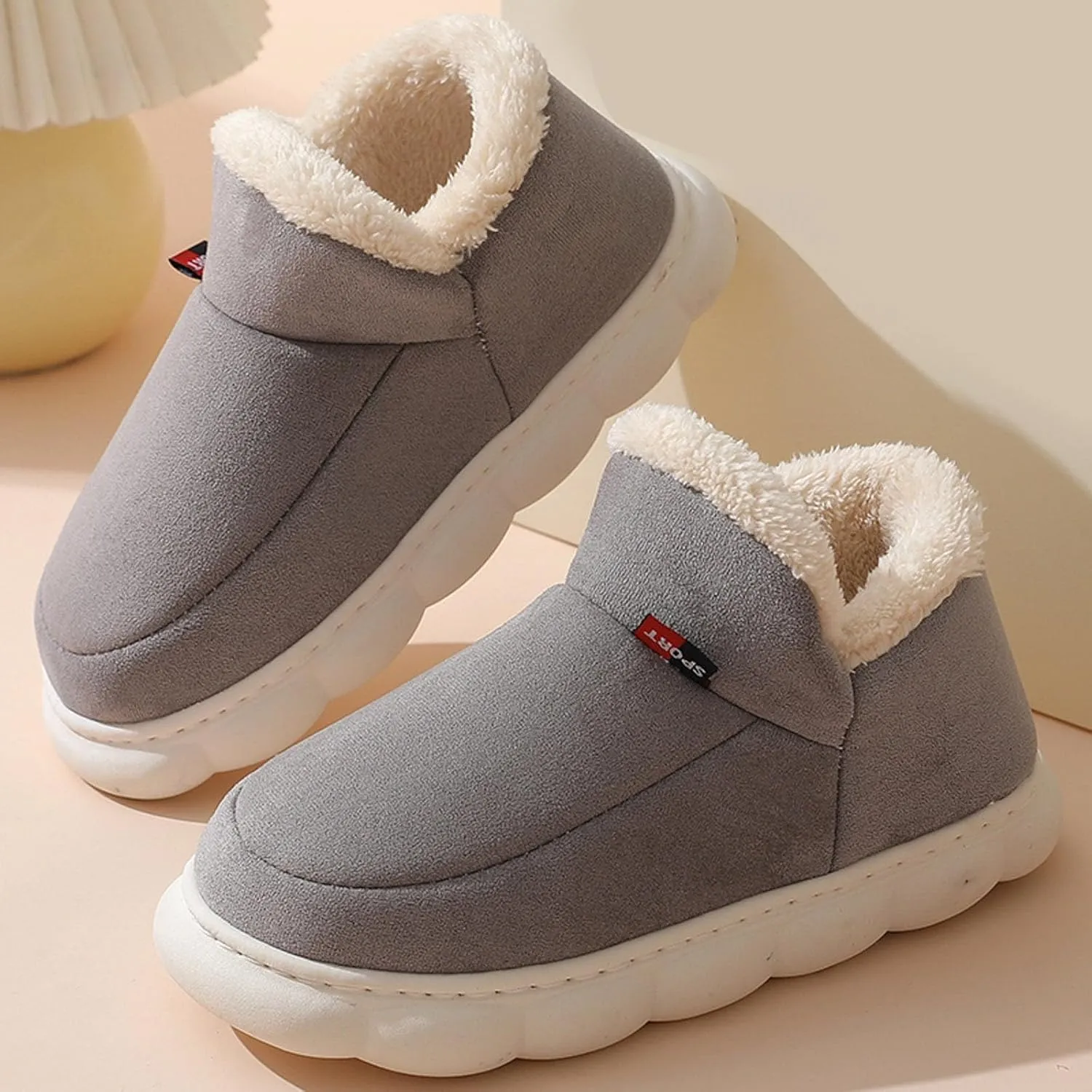 Cathalem Women's Slippers Platform Short Ankle Boot Fur Fleece Lined Sneakers House slippers Anti-Slip Boot For Outdoor