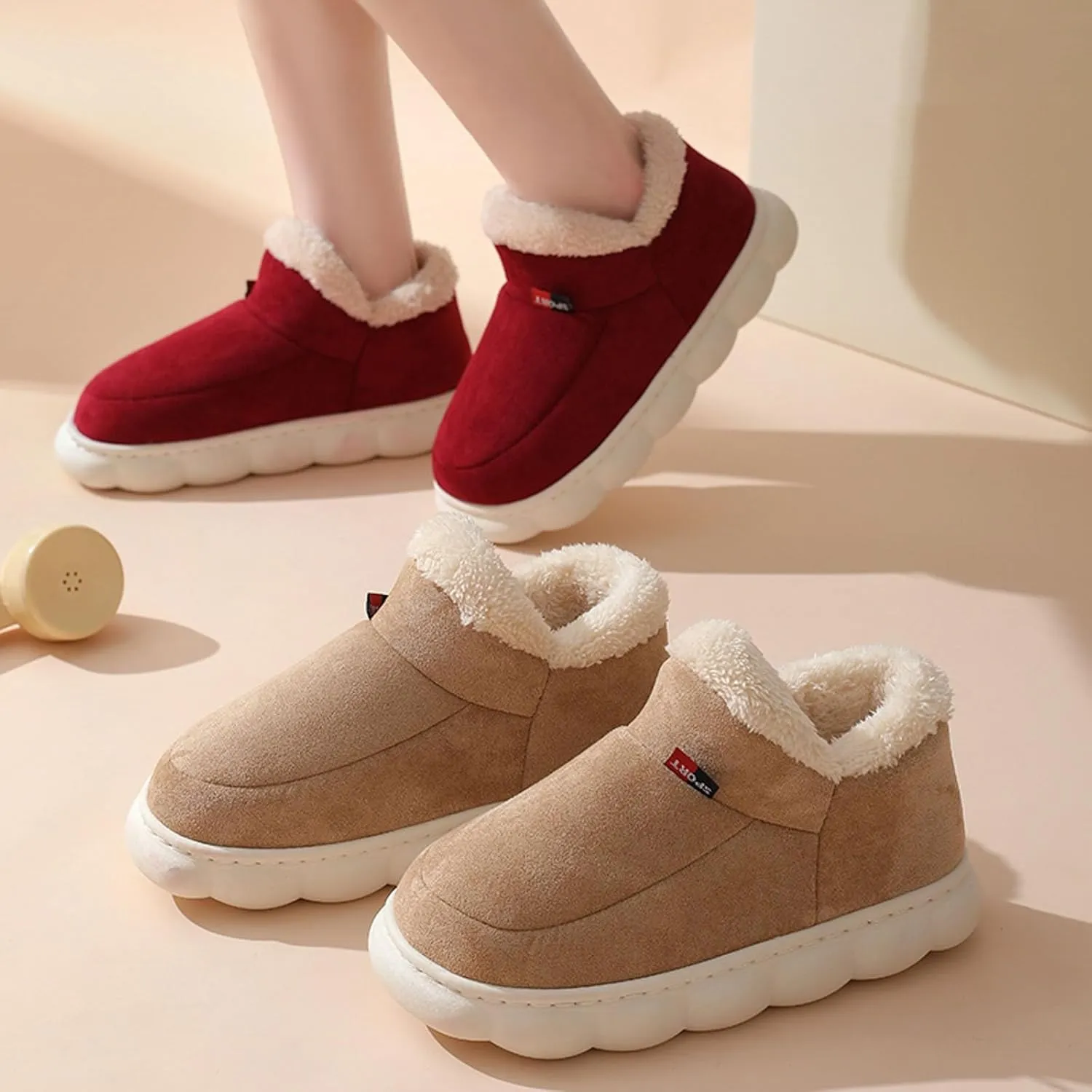 Cathalem Women's Slippers Platform Short Ankle Boot Fur Fleece Lined Sneakers House slippers Anti-Slip Boot For Outdoor