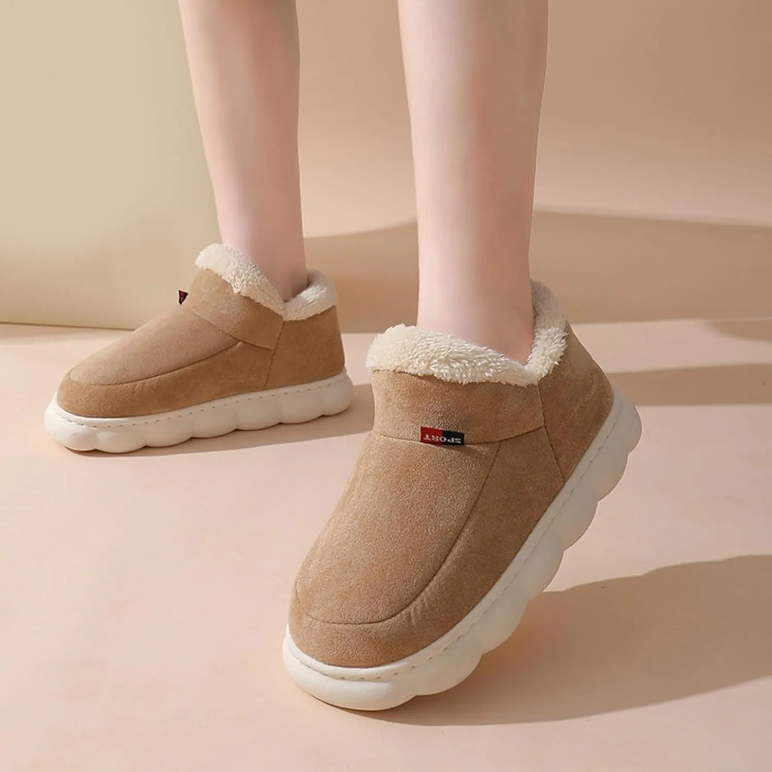 Cathalem Women's Slippers Platform Short Ankle Boot Fur Fleece Lined Sneakers House slippers Anti-Slip Boot For Outdoor