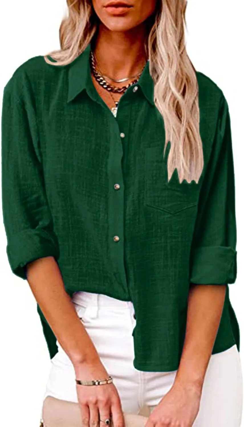 Ceboyel Women Long Sleeve Linen Shirts 2024 Button Down Summer Tops Cotton Gauze Trendy Blouse Dressy Causal Work Clothes