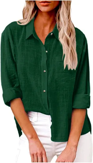 Ceboyel Women Long Sleeve Linen Shirts 2024 Button Down Summer Tops Cotton Gauze Trendy Blouse Dressy Causal Work Clothes
