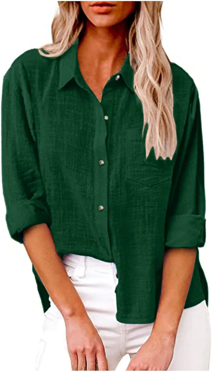 Ceboyel Women Long Sleeve Linen Shirts 2024 Button Down Summer Tops Cotton Gauze Trendy Blouse Dressy Causal Work Clothes