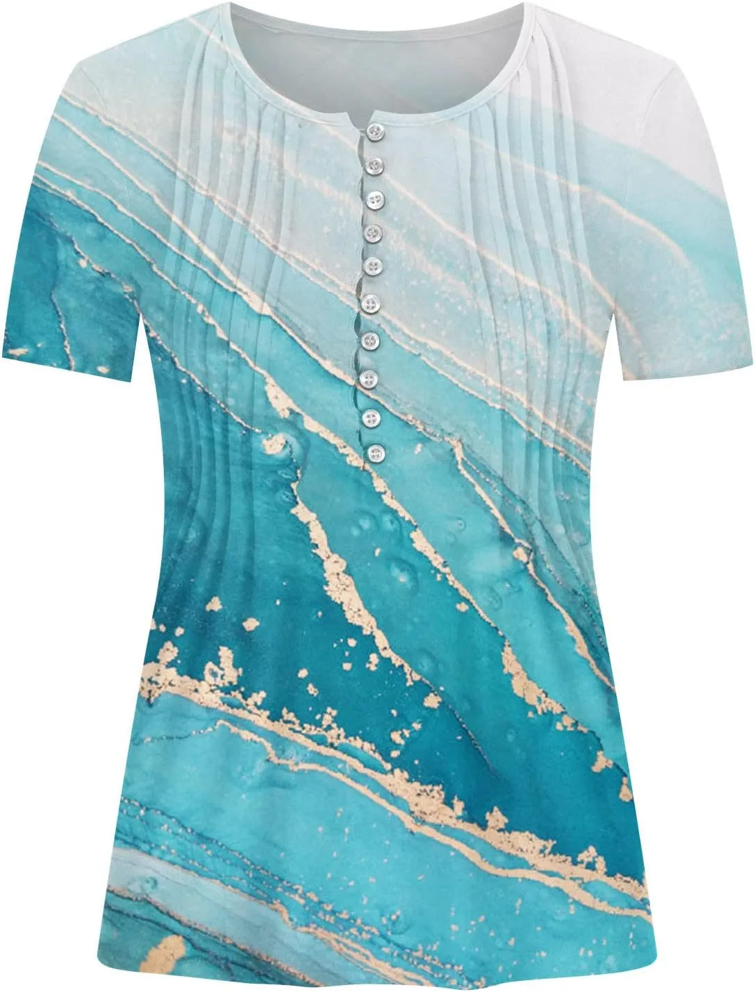 Ceboyel Women Short Sleeve Summer Tops 2023 Floral T Shirts Button V Neck Causal Blouses Trendy Dressy Ladies Fashion Clothes