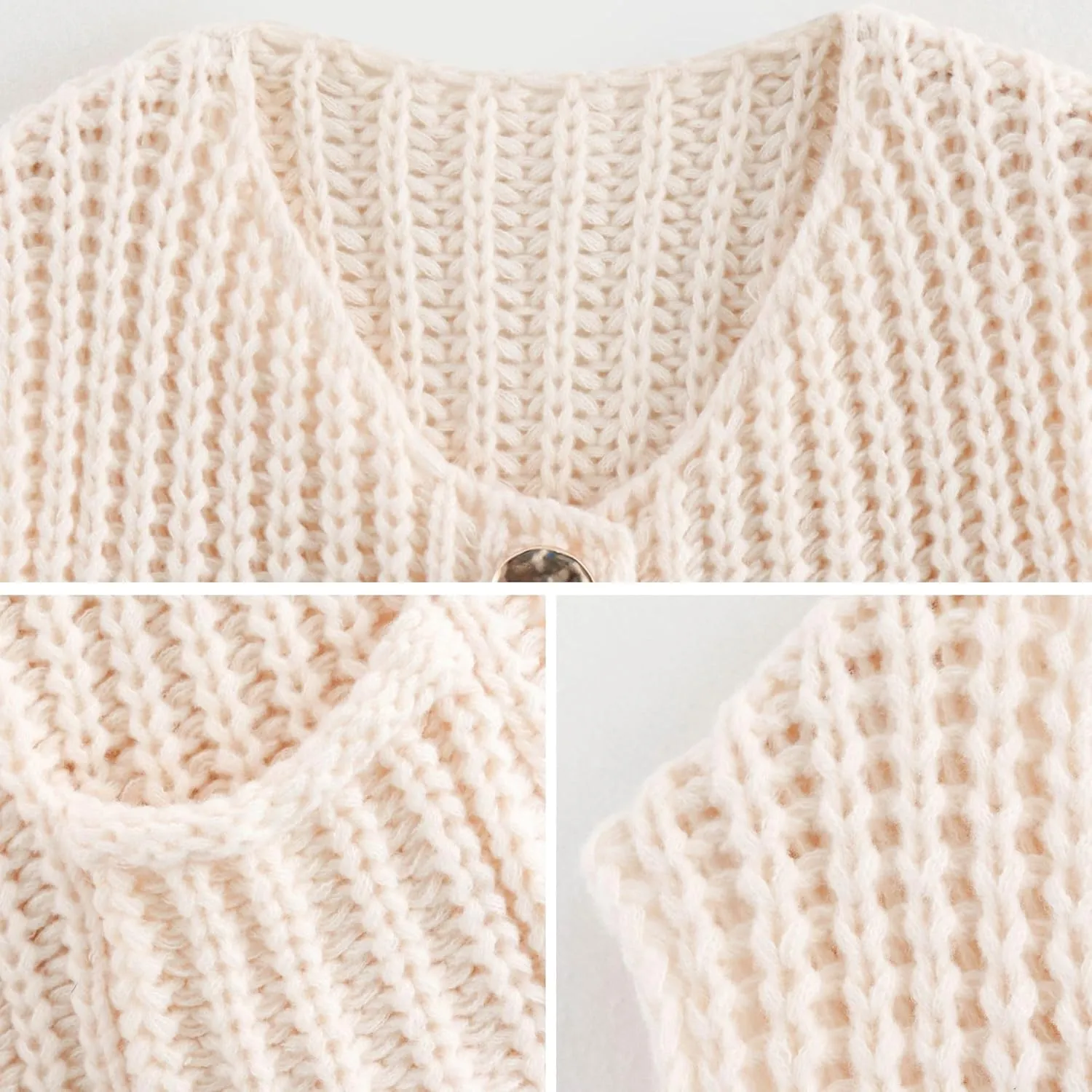Chevara Womens Chunky Cropped Sweater Vest Cute Sleeveless Crewneck Button Down Crop Knit Cardigan with Pocket