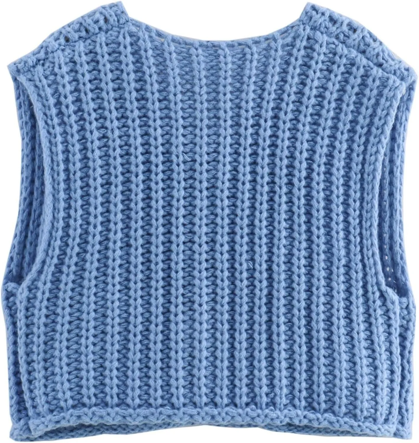 Chevara Womens Chunky Cropped Sweater Vest Cute Sleeveless Crewneck Button Down Crop Knit Cardigan with Pocket