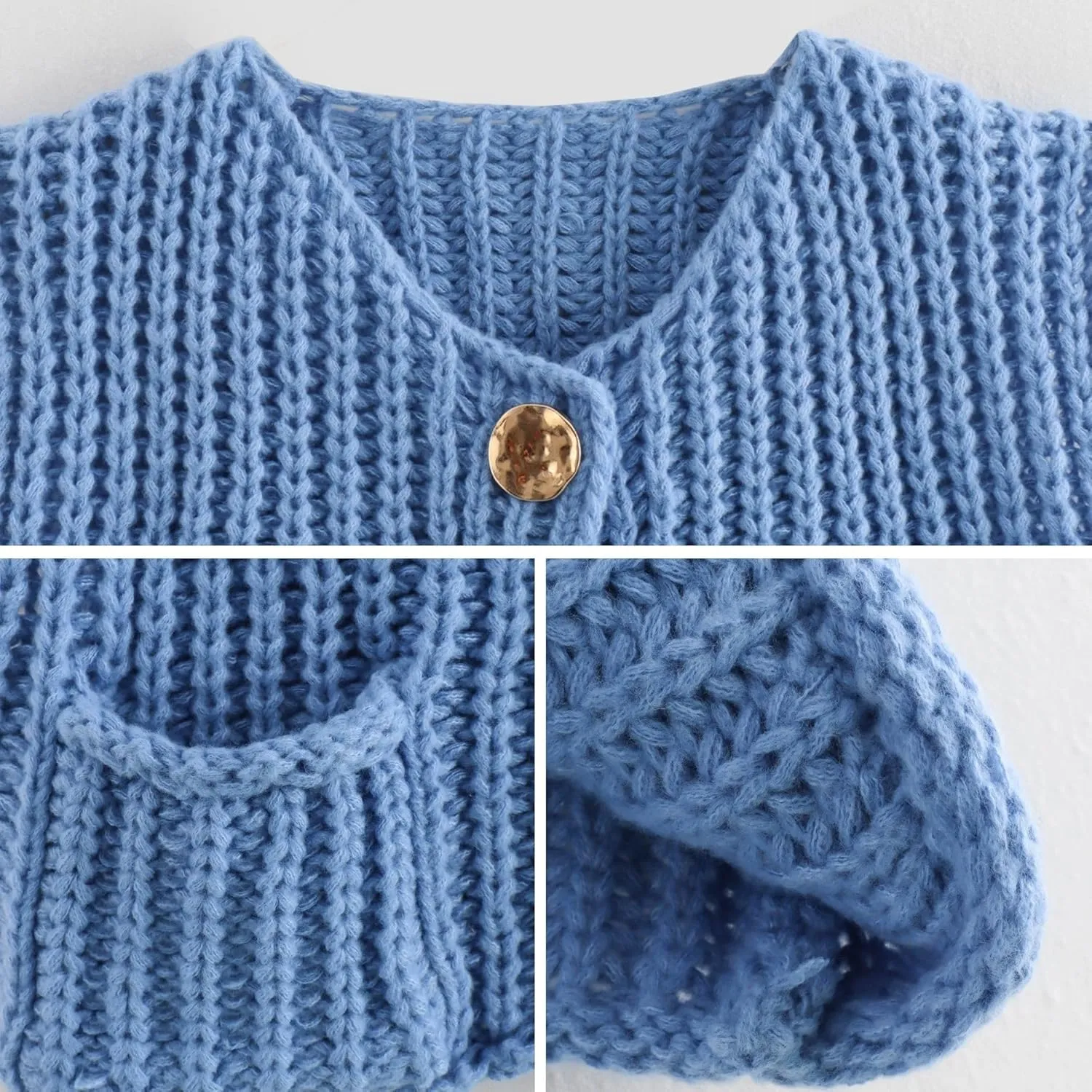 Chevara Womens Chunky Cropped Sweater Vest Cute Sleeveless Crewneck Button Down Crop Knit Cardigan with Pocket