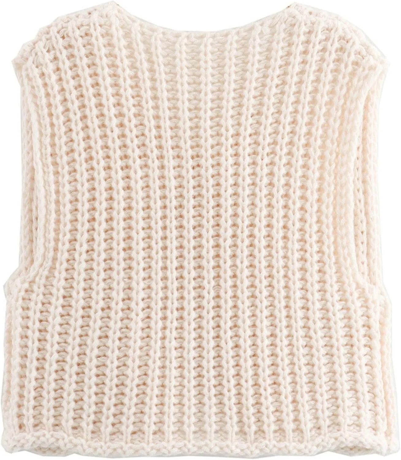 Chevara Womens Chunky Cropped Sweater Vest Cute Sleeveless Crewneck Button Down Crop Knit Cardigan with Pocket