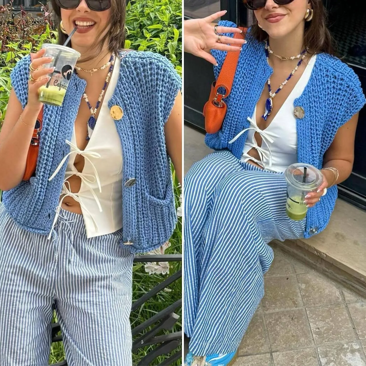 Chevara Womens Chunky Cropped Sweater Vest Cute Sleeveless Crewneck Button Down Crop Knit Cardigan with Pocket