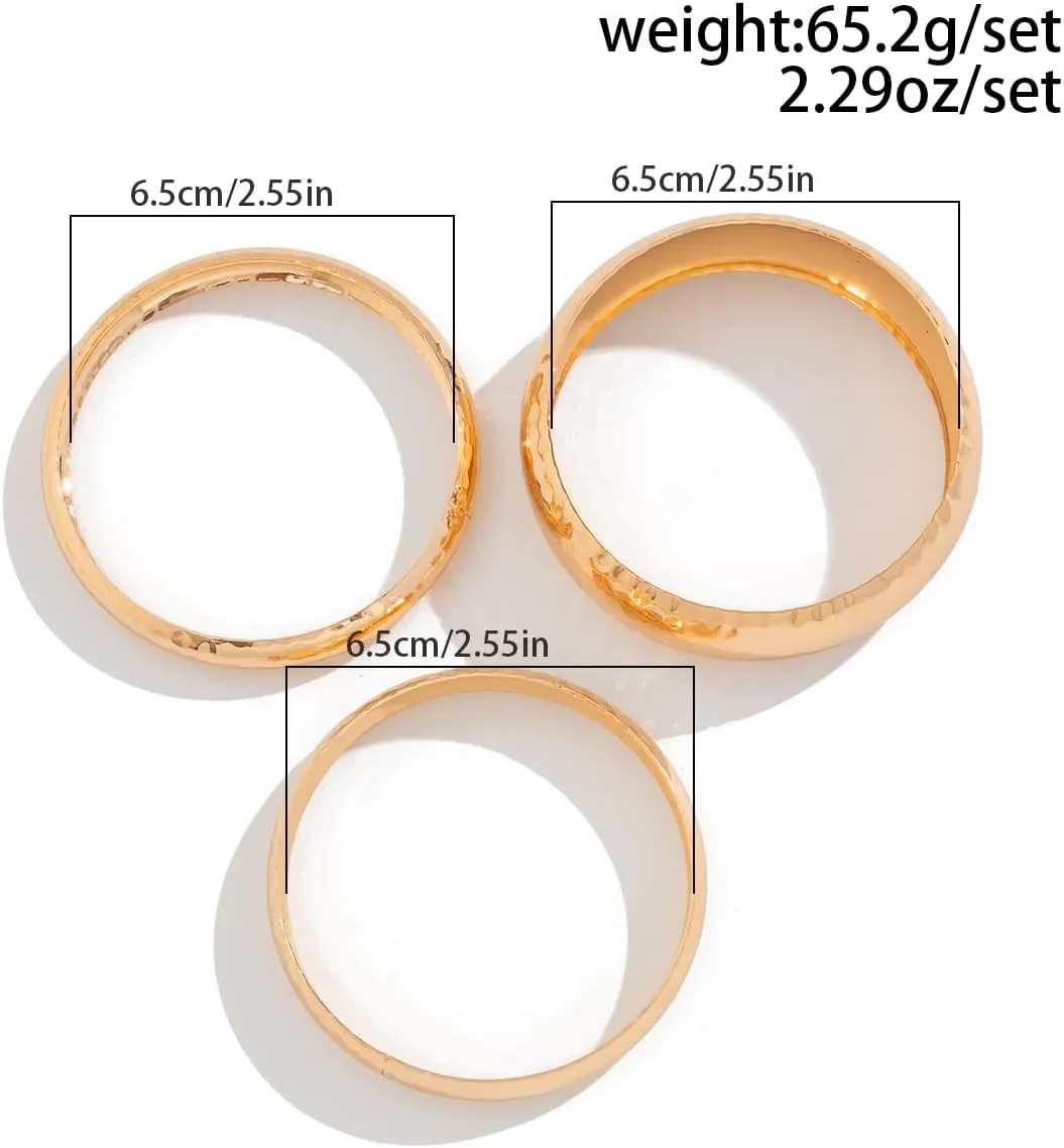 Chunky Gold Bangles Bracelet for Women 3PCS Chunky Gold Bangle Bracelets Wide Chunky Cuff Bracelets Hammered Wrist Cuff Wrap Bracelet for Women Cuff Bracelet Jewelry