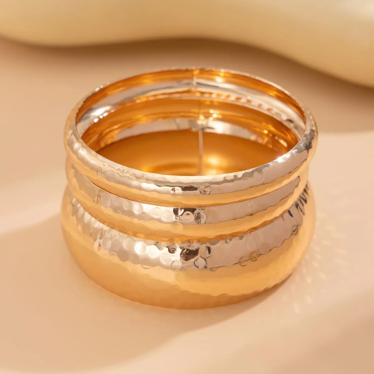 Chunky Gold Bangles Bracelet for Women 3PCS Chunky Gold Bangle Bracelets Wide Chunky Cuff Bracelets Hammered Wrist Cuff Wrap Bracelet for Women Cuff Bracelet Jewelry