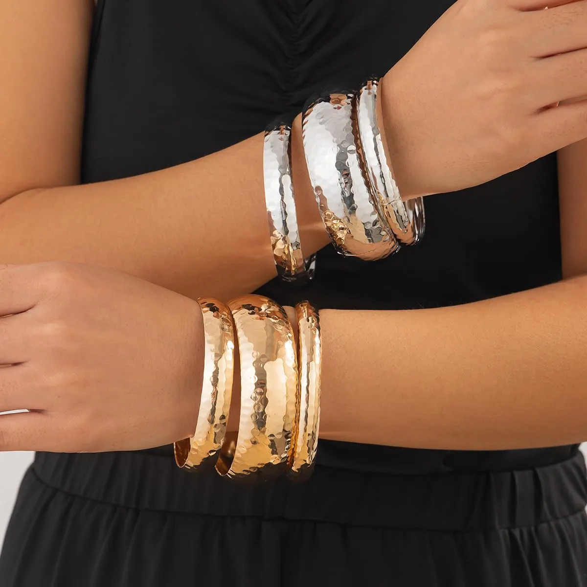 Chunky Gold Bangles Bracelet for Women 3PCS Chunky Gold Bangle Bracelets Wide Chunky Cuff Bracelets Hammered Wrist Cuff Wrap Bracelet for Women Cuff Bracelet Jewelry