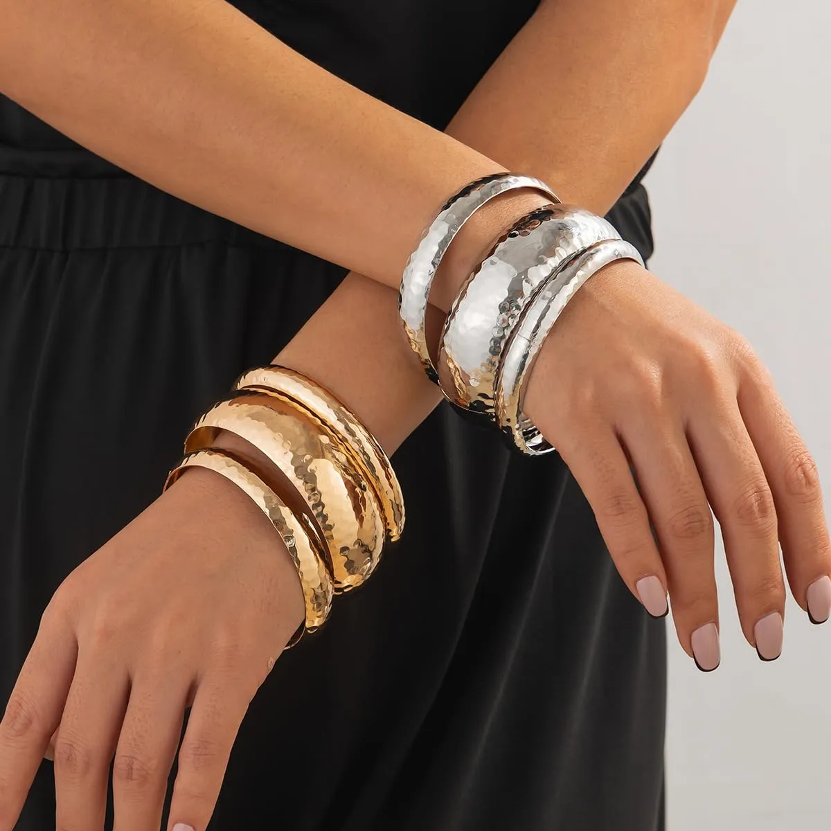 Chunky Gold Bangles Bracelet for Women 3PCS Chunky Gold Bangle Bracelets Wide Chunky Cuff Bracelets Hammered Wrist Cuff Wrap Bracelet for Women Cuff Bracelet Jewelry