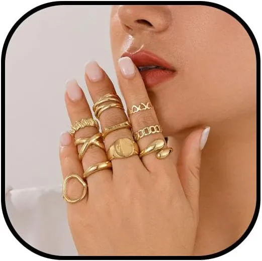 Chunky Gold Rings for Women Dainty Round Gold Rings Set Gold Heart Thumb Rings Rhinestone Circle Rings Set Knuckle Rings Set