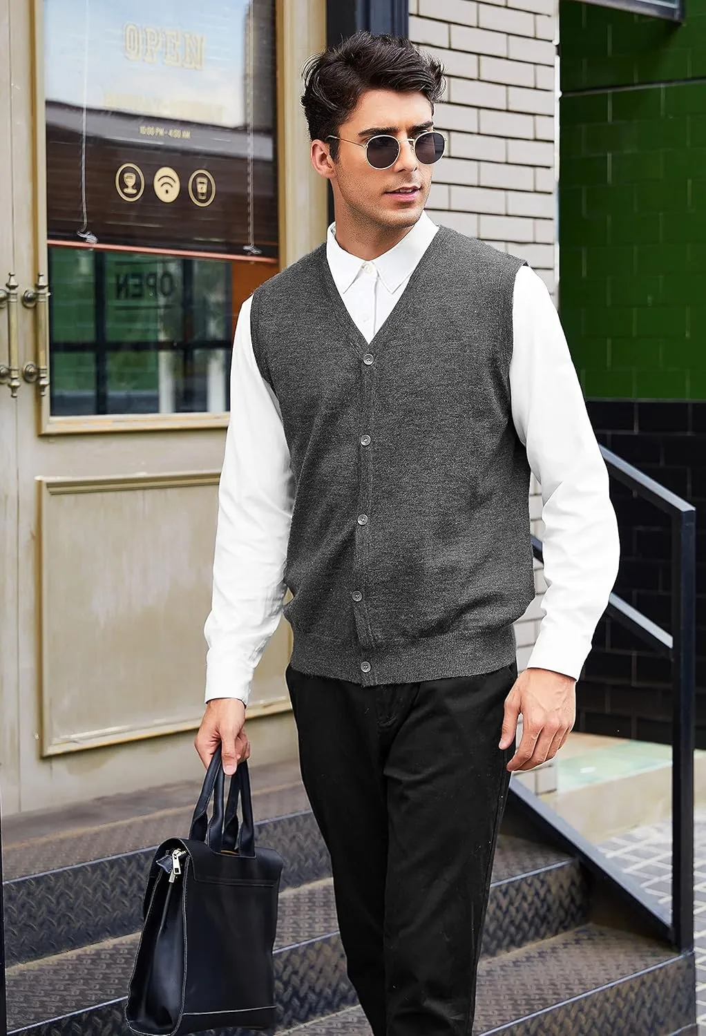 COOFANDY Men's Sweater Vest V Neck Casual Sleeveless Knitted Button Cardigan Vest