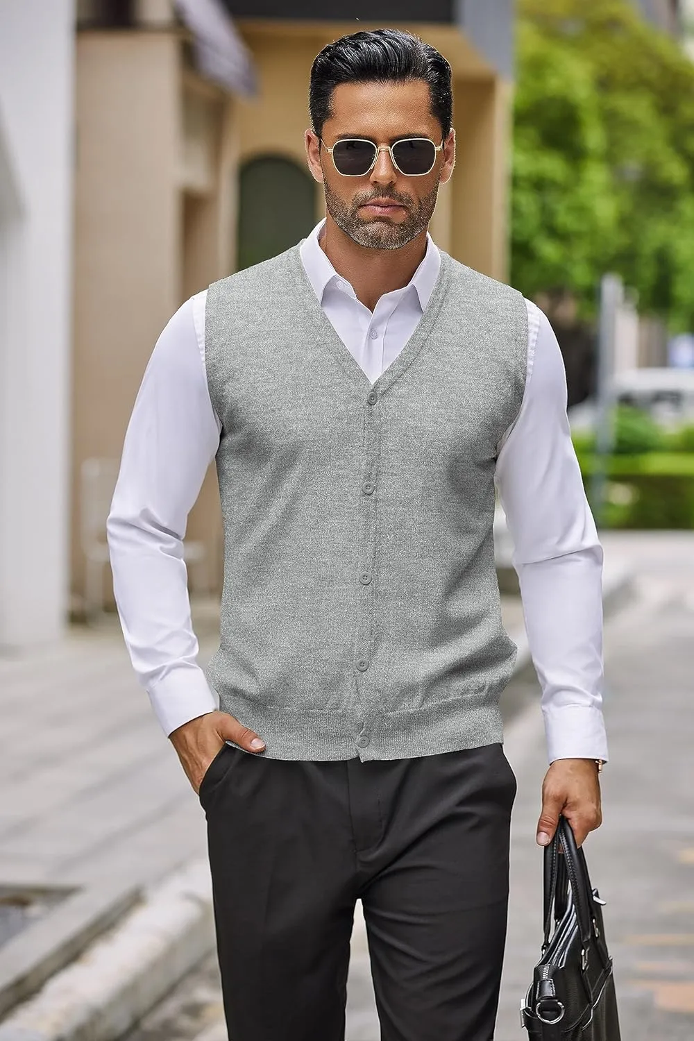 COOFANDY Men's Sweater Vest V Neck Casual Sleeveless Knitted Button Cardigan Vest