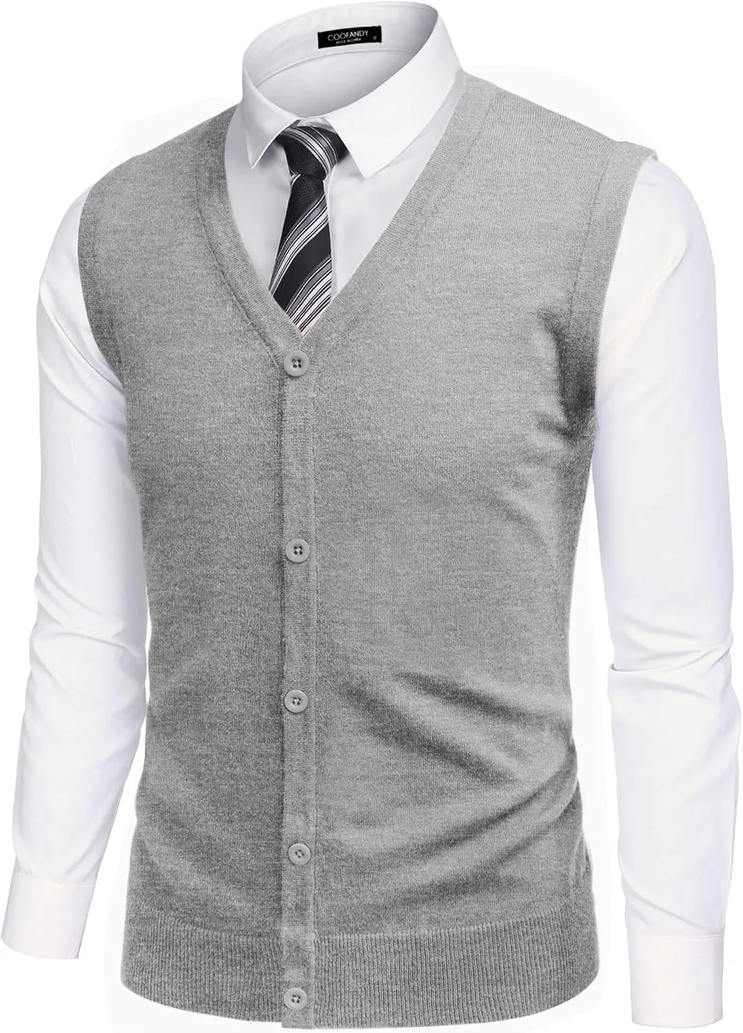 COOFANDY Men's Sweater Vest V Neck Casual Sleeveless Knitted Button Cardigan Vest