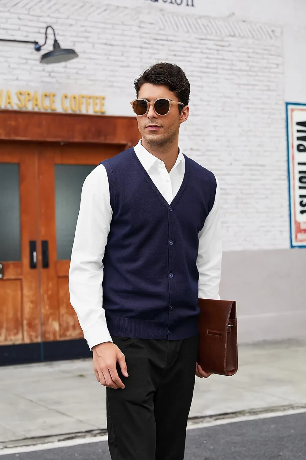 COOFANDY Men's Sweater Vest V Neck Casual Sleeveless Knitted Button Cardigan Vest