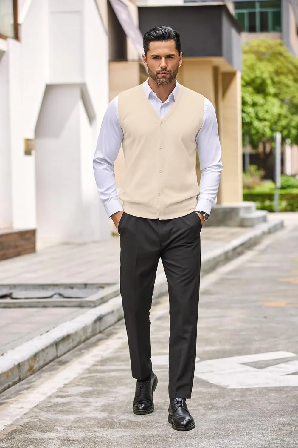 COOFANDY Men's Sweater Vest V Neck Casual Sleeveless Knitted Button Cardigan Vest