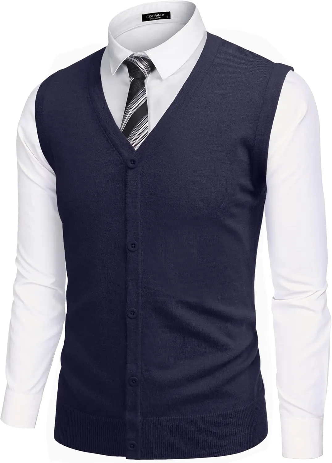 COOFANDY Men's Sweater Vest V Neck Casual Sleeveless Knitted Button Cardigan Vest