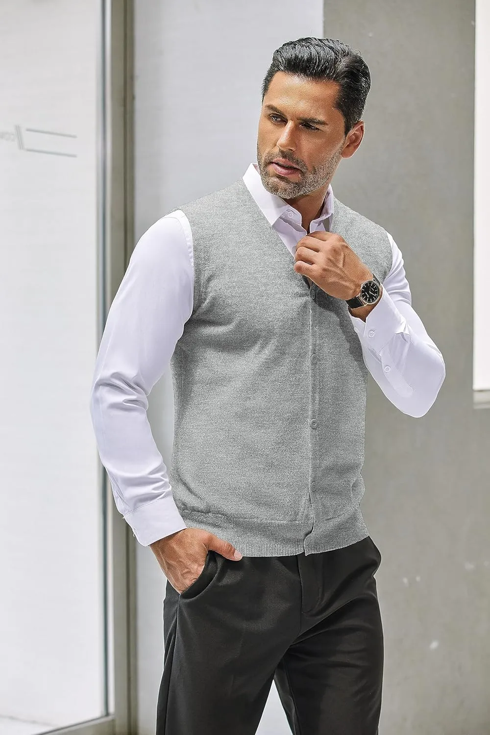 COOFANDY Men's Sweater Vest V Neck Casual Sleeveless Knitted Button Cardigan Vest