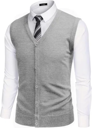 COOFANDY Men's Sweater Vest V Neck Casual Sleeveless Knitted Button Cardigan Vest