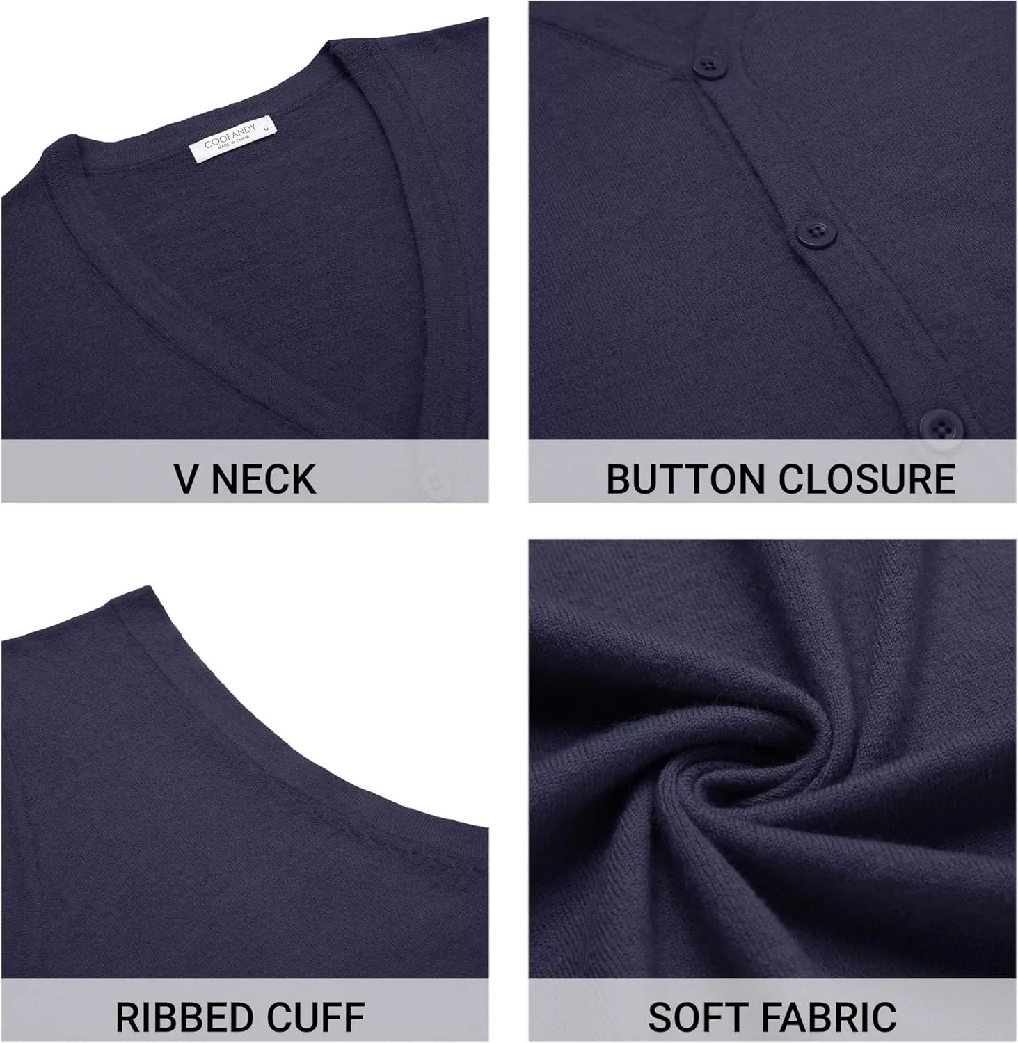 COOFANDY Men's Sweater Vest V Neck Casual Sleeveless Knitted Button Cardigan Vest