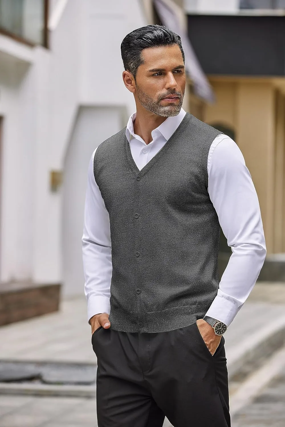 COOFANDY Men's Sweater Vest V Neck Casual Sleeveless Knitted Button Cardigan Vest