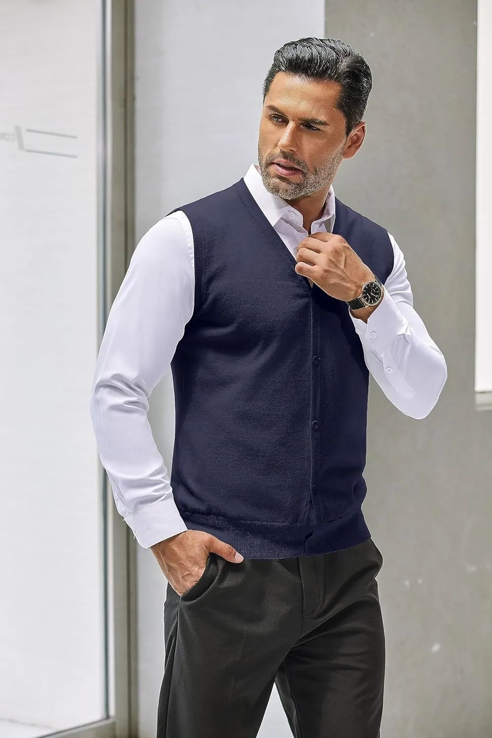 COOFANDY Men's Sweater Vest V Neck Casual Sleeveless Knitted Button Cardigan Vest