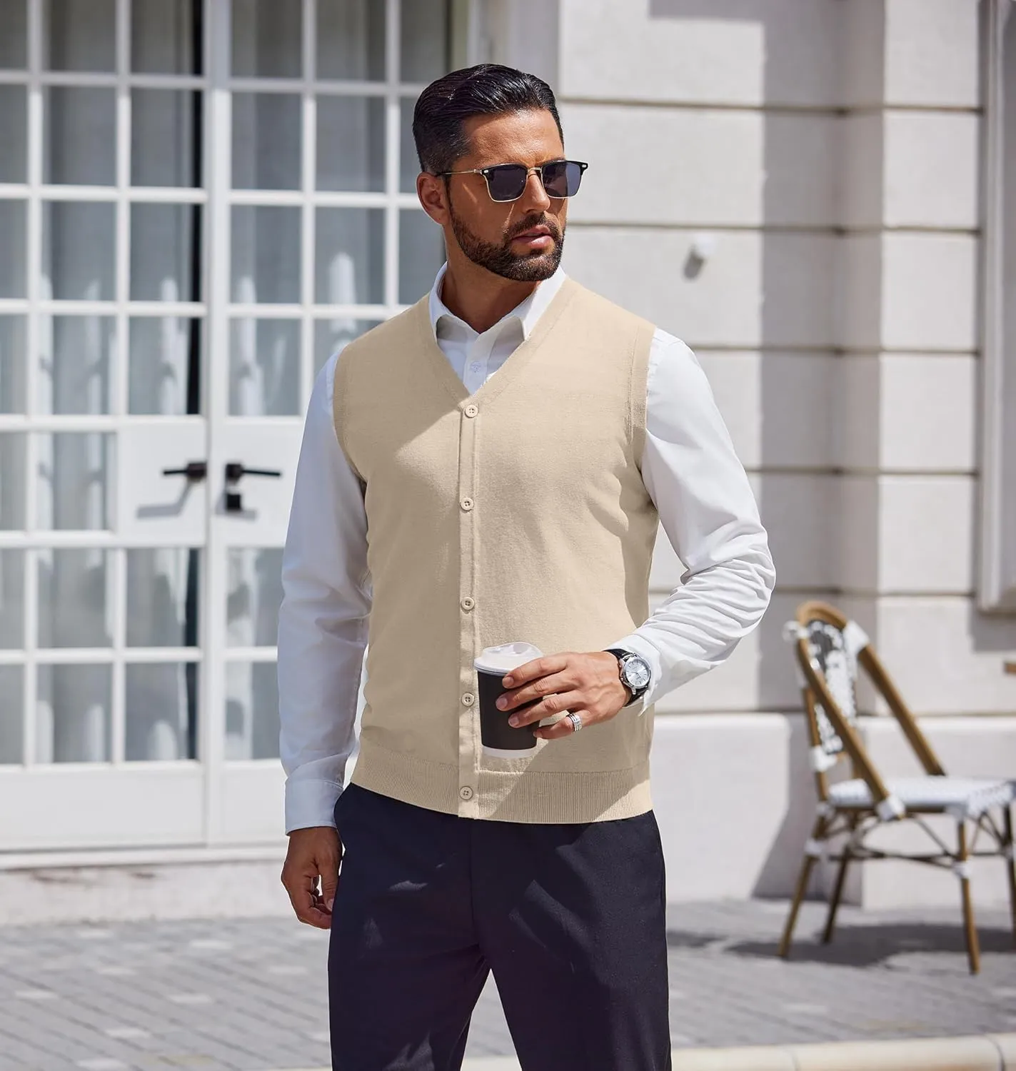 COOFANDY Men's Sweater Vest V Neck Casual Sleeveless Knitted Button Cardigan Vest