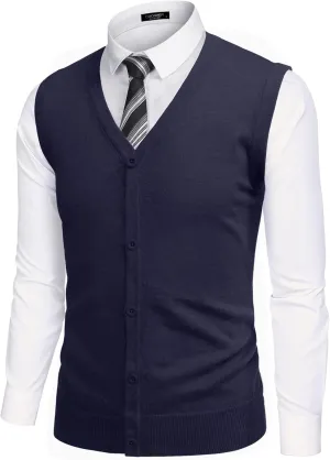 COOFANDY Men's Sweater Vest V Neck Casual Sleeveless Knitted Button Cardigan Vest