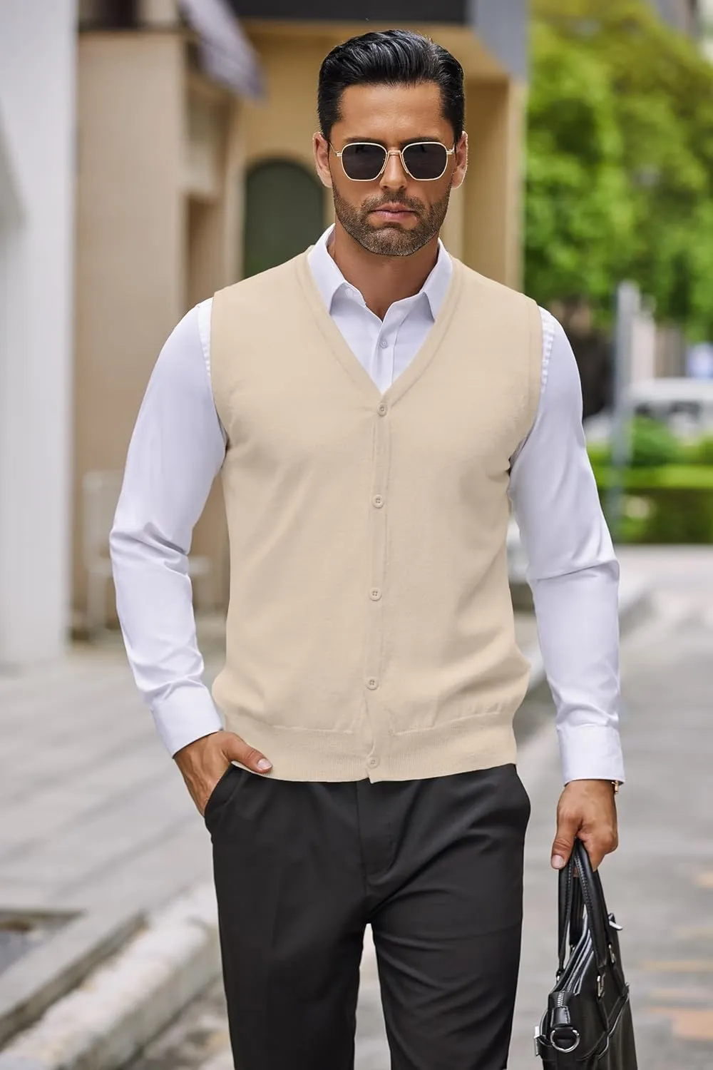 COOFANDY Men's Sweater Vest V Neck Casual Sleeveless Knitted Button Cardigan Vest