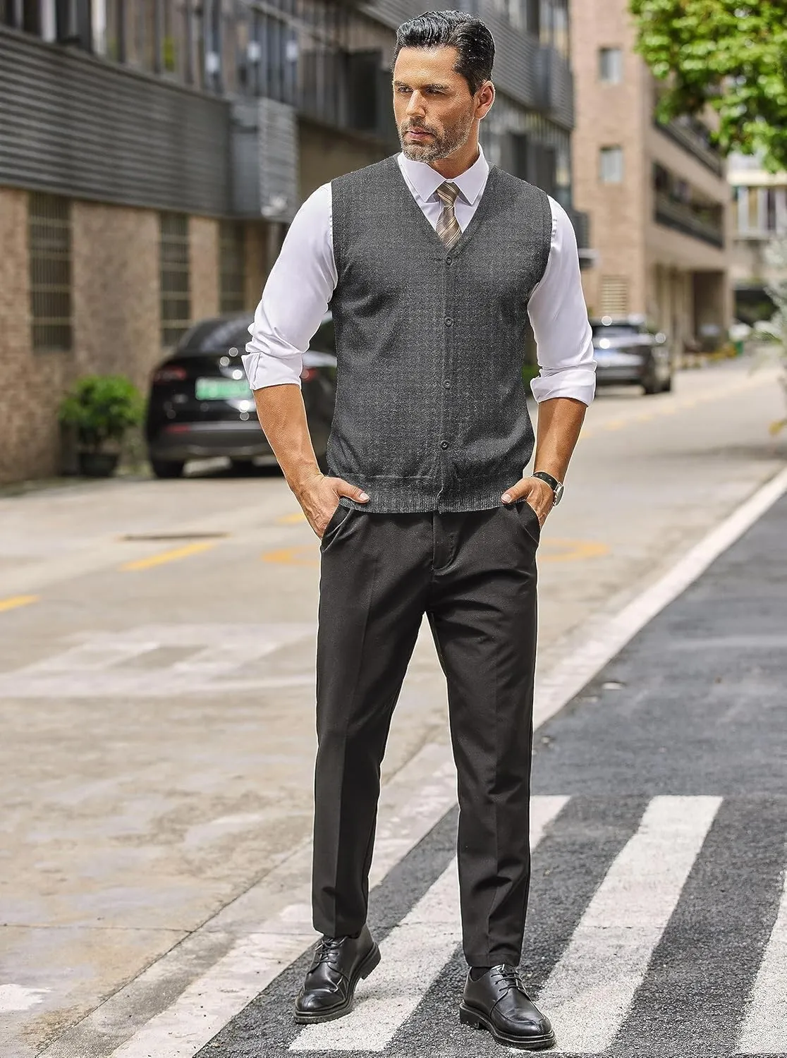 COOFANDY Men's Sweater Vest V Neck Casual Sleeveless Knitted Button Cardigan Vest