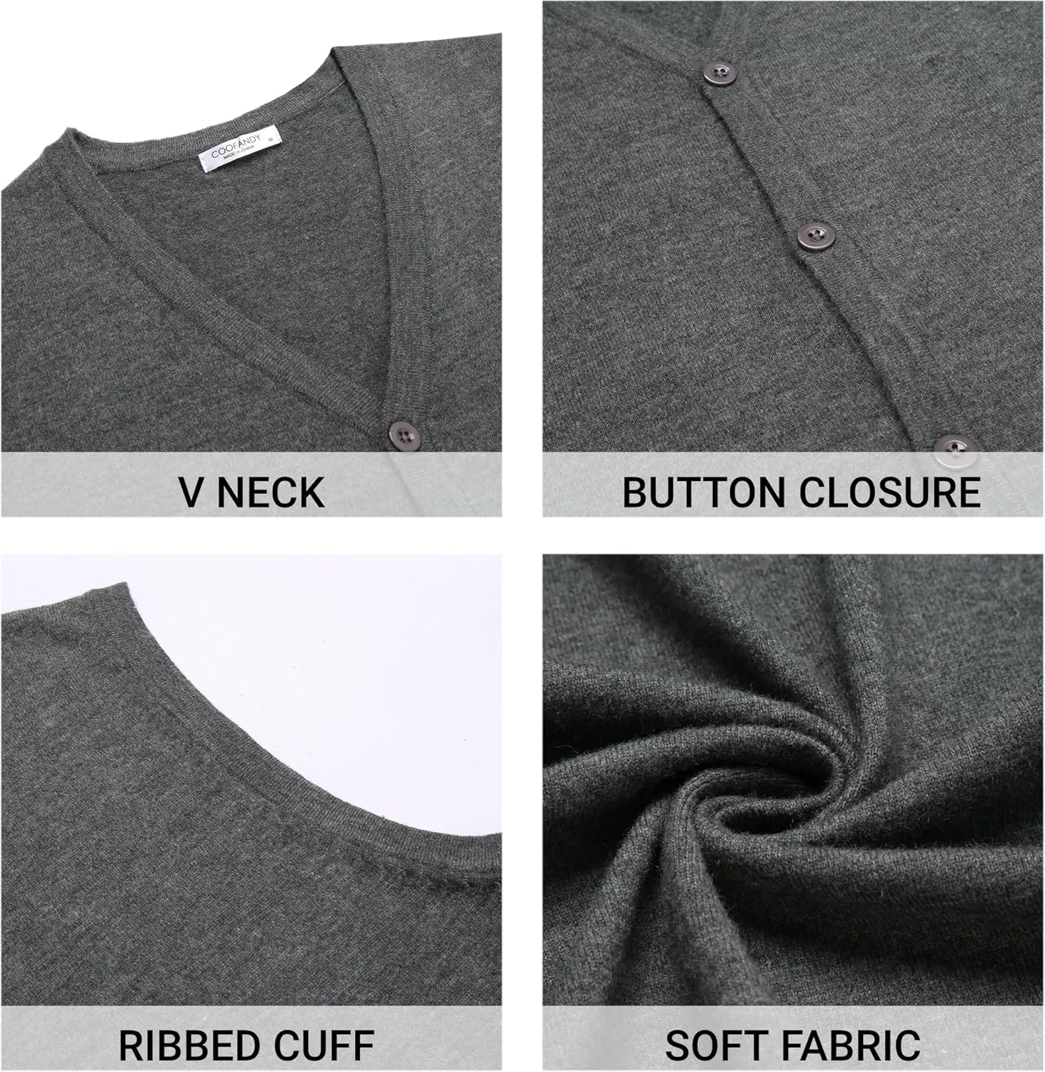 COOFANDY Men's Sweater Vest V Neck Casual Sleeveless Knitted Button Cardigan Vest