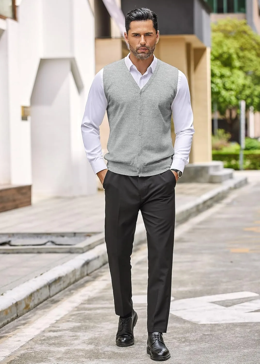 COOFANDY Men's Sweater Vest V Neck Casual Sleeveless Knitted Button Cardigan Vest