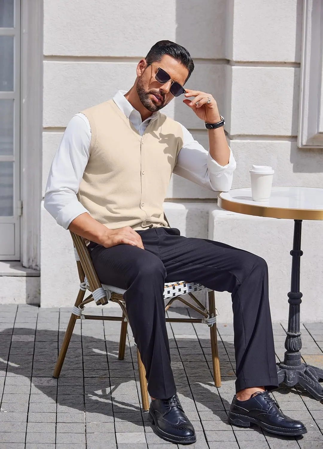 COOFANDY Men's Sweater Vest V Neck Casual Sleeveless Knitted Button Cardigan Vest